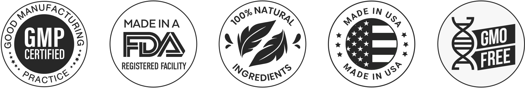 GMP Certified · Made in USA · Non-GMO · FDA Registered Facility